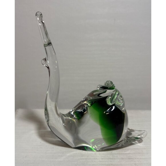 Handcrafted Green & Clear Swirl Glass Snail Figurine Paperweight 5" Tall - Picture 2 of 10